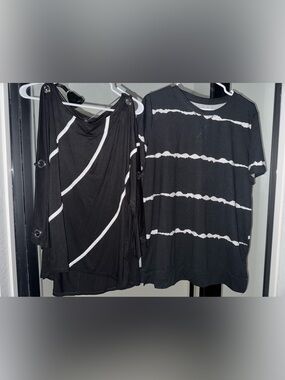 Women Black & White Graphic Stipe and Top Set - Size XLarge (1 new w/tags)